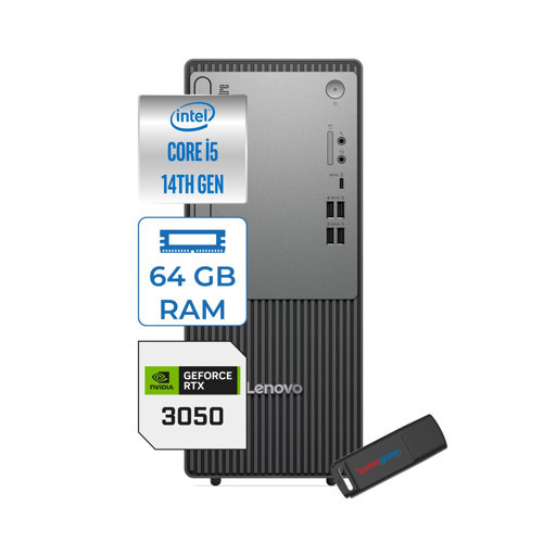 Thinkcentre Neo 50T Gen5 Intel Core I5 14400 64GB Ddr5 1tb SSD Freedos Nvidia RTX3050 6gb Masaüstü Bilgisayar 305012UAS1CF00F23 + Zetta Flash Bellek