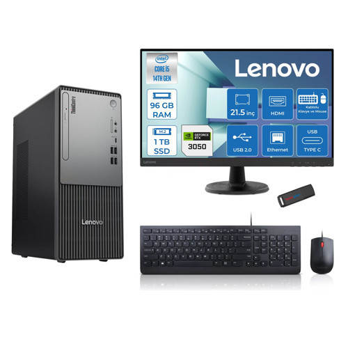 Thinkcentre Neo 50T Gen5 Intel Core I5 14400 96GB Ddr5 1tb SSD 21.5 Inç Monitör Freedos Nvidia RTX3050 6gb Masaüstü Bilgisayar 30502112UAS1CF00F28 + Zetta Flash Bellek