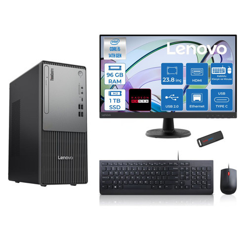 Thinkcentre Neo 50T Gen5 Intel Core I5 14400 96GB Ddr5 1tb SSD 23.8 Inç Monitör Freedos Radeon RX550 4gb Masaüstü Bilgisayar 5502412UAS1CF00F28 + Zetta Flash Bellek