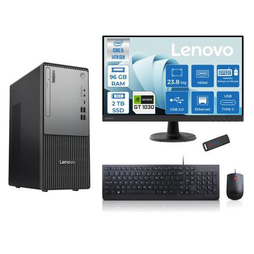 Thinkcentre Neo 50T Gen5 Intel Core I5 14400 96GB Ddr5 2tb SSD 23.8 Inç Monitör Freedos Nvidia GT1030 4gb Masaüstü Bilgisayar 10302412UAS1CF00F29 + Zetta Flash Bellek