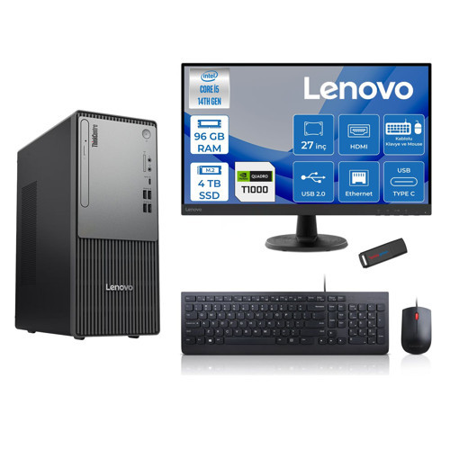 Thinkcentre Neo 50T Gen5 Intel Core I5 14400 96GB Ddr5 4tb SSD 27 Inç Monitör Freedos Quadro T1000 4gb Masaüstü Bilgisayar 10002712UAS1CF00F30 + Zetta Flash Bellek