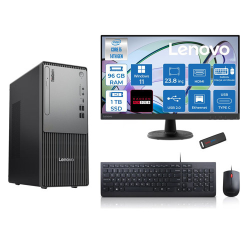 Thinkcentre Neo 50T Gen5 Intel Core I5 14400 96GB Ddr5 1tb SSD 23.8 Inç Monitör Windows 11 Home Radeon RX550 4gb Masaüstü Bilgisayar 5502412UAS1CF00H28 + Zetta Flash Bellek