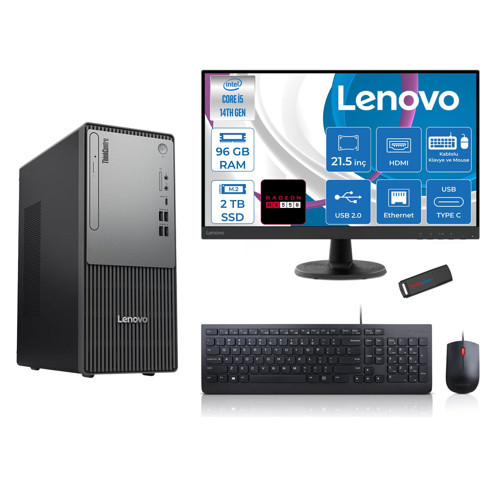Thinkcentre Neo 50T Gen5 Intel Core I5 14400 96GB Ddr5 2tb SSD 21.5 Inç Monitör Freedos Radeon RX550 4gb Masaüstü Bilgisayar 5502112UAS1CF00F29 + Zetta Flash Bellek