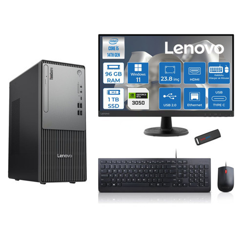 Thinkcentre Neo 50T Gen5 Intel Core I5 14400 96GB Ddr5 1tb SSD 23.8 Inç Monitör Windows 11 Pro Nvidia RTX3050 6gb Masaüstü Bilgisayar 30502412UAS1CF00P28 + Zetta Flash Bellek