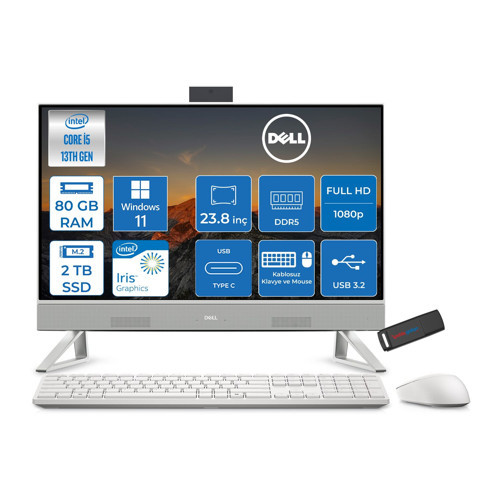 24 All-In-One Intel Core I5 1334U 4.6ghz 80GB Ddr5 2tb SSD Windows 11 Pro Iris Xe Graphics 23.8 Inç Fullhd (1920X1080) Wva All In One Bilgisayar NTEC24250P34 + Zetta Flash Bellek