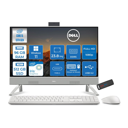24 All-In-One Intel Core I5 1334U 4.6ghz 96GB Ddr5 512GB SSD Windows 11 Pro Iris Xe Graphics 23.8 Inç Fullhd (1920X1080) Wva All In One Bilgisayar NTEC24250P37 + Zetta Flash Bellek