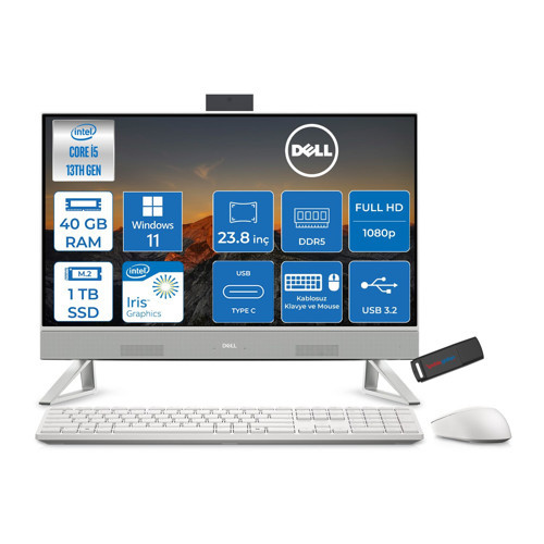 24 All-In-One Intel Core I5 1334U 4.6ghz 40GB Ddr5 1tb SSD Windows 11 Pro Iris Xe Graphics 23.8 Inç Fullhd (1920X1080) Wva All In One Bilgisayar NTEC24250P18 + Zetta Flash Bellek