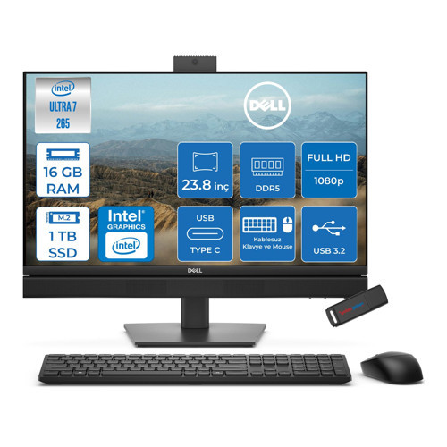 Pro All-In-One Intel Core Ultra 7 265 5.3ghz 16GB Ddr5 1tb SSD Intel Aı Boost Freedos 23.8'' 100HZ Fullhd (1920 x 1080) Bilgisayar BTO154QC24250F02 + Zetta Flash Bellek