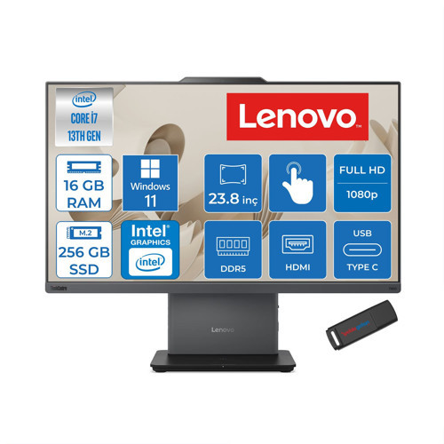 Thinkcentre Neo 50A 24 Gen5 Intel Core I7-13620H 16GB Ddr5 256GB SSD Windows 11 Pro UHD Graphics 23.8 Inç Fhd (1920X1080) IPS 250NITS All In One Bilgisayar TC12SCA0CNTRP01 + Zetta Flash Bellek