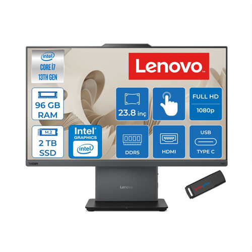 Thinkcentre Neo 50A 24 Gen5 Intel Core I7-13620H 96GB Ddr5 2tb SSD Freedos UHD Graphics 23.8 Inç Fhd (1920X1080) IPS 250NITS All In One Bilgisayar TC12SCA0CNTRF39 + Zetta Flash Bellek