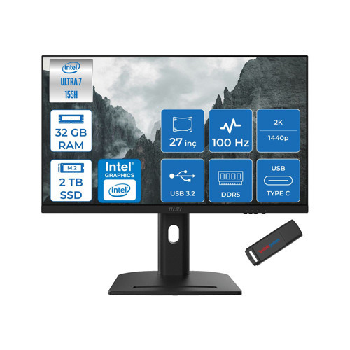 Modern AM273QP Aı 1UM-241XTR Intel Core Ultra 7-155H 32GB Ddr5 2tb SSD Intel® Arc™ Graphics 100Hz 27 Inç 2k Wqhd 2560X1440 IPS Freedos Siyah Allinone BILG.241XTRF09+ZETTAUSBBELLEK