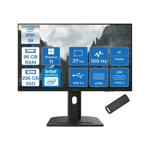 Modern AM273QP Aı 1UM-241XTR Intel Core Ultra 7-155H 96GB Ddr5 256GB SSD Intel® Arc™ Graphics 100Hz 27 Inç 2k Wqhd 2560X1440 IPS WIN11PRO Siyah Allinone BILG.241XTRP26+ZETTAUSBBELLEK
