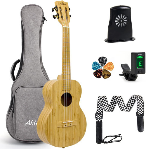 MASİF BAMBU AĞACI CONCERT BOY KALIN KILIF VE FUL SET UKULELE