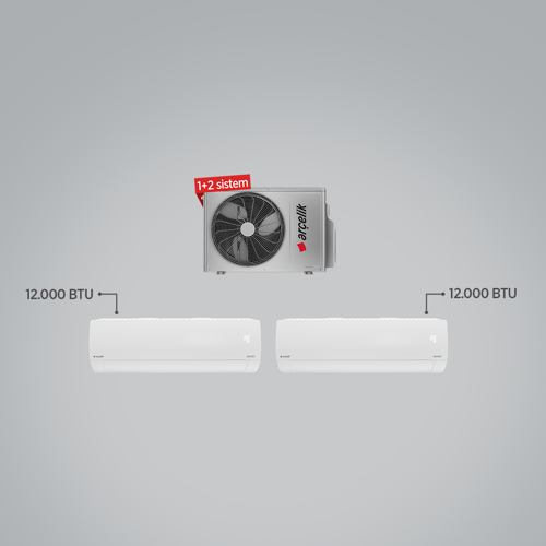 A++ 12000 BTU + 12000 BTU İç Ünite (1 adet Dış Ünite = 2 adet İç Ünite) 18000 BTU 1+2 Multi Inverter Klima
