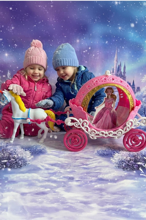 Prenses Oyuncak At Arabası Seti - Taçlı, Altın Detaylı, 25 cm Uzunluk - Pembe/Beyaz