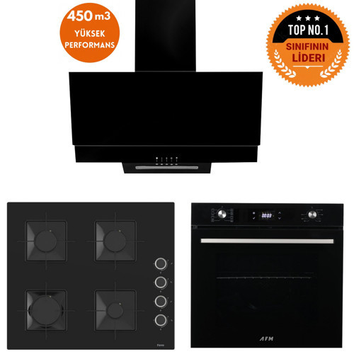 ve AFM Tech MARKALI/ Basel 8 prog. Turbolu Siyah Dijital Ankastre Set (SS205 + FM7700+FM3250)
