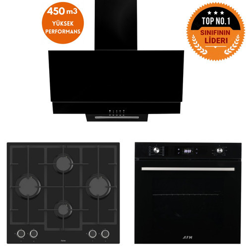 ve AFM Tech MARKALI / Bern 8 prog. Turbolu Siyah Dijital Ankastre Set (LN385 + FM7700+FM3250)