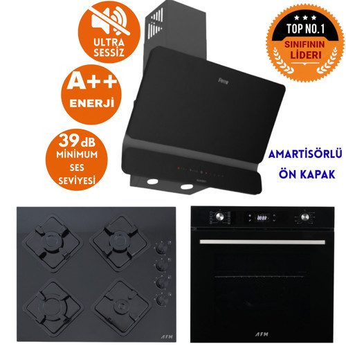 ve AFM Tech MARKALI VUA Sessiz Turbo Dijital Siyah Ankastre Set (D080-SA +FM7700 +FM-BD2200)