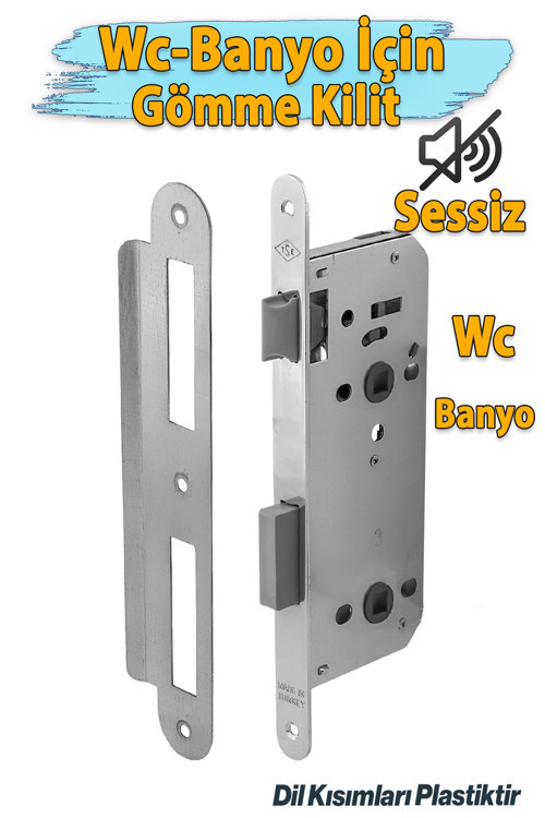Banyo Wc Sessiz Kapı Gömme Kilidi 45 mm İç Silindirsiz Barelsiz Dayanıklı Metal Kilit Mekanizması