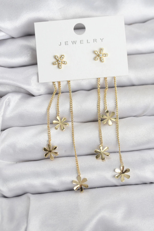 Papatya Model Gold Renk Pirinç Sallantılı Kadın Küpe - TJ-BKP11467