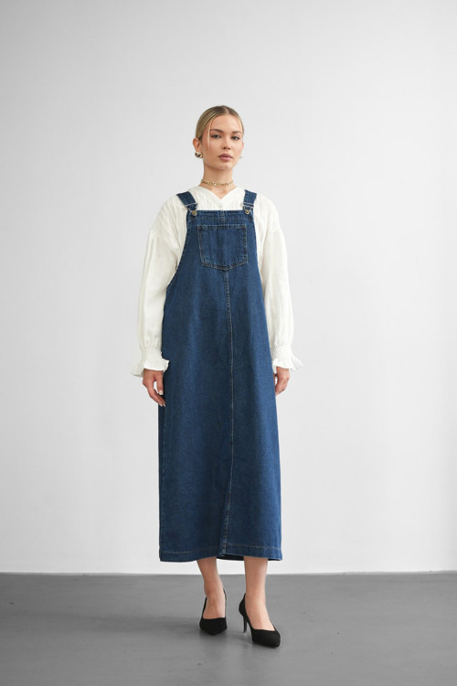 Kadın Askılı Kot Tulum Salopet