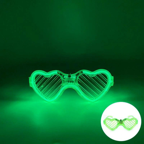 Yeşil LED Işıklı Kalp Gözlük – 3 Modlu Parti & Glow Gözlüğü