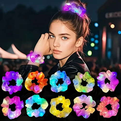 Lila Mor Renk Led Işıklı Lastikli Saç Tokası - 3 Modlu Festival & Parti Saç Tokası 1 Ade
