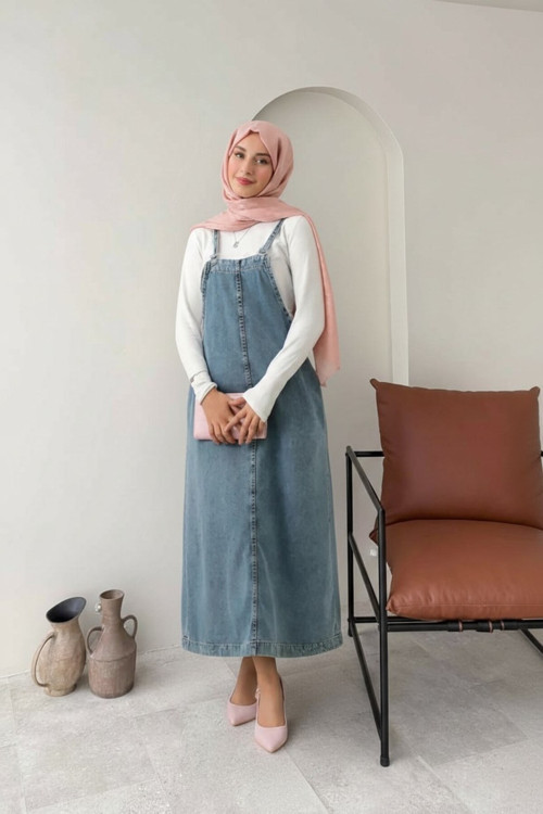 Kadın Askılı Kot Tulum Salopet