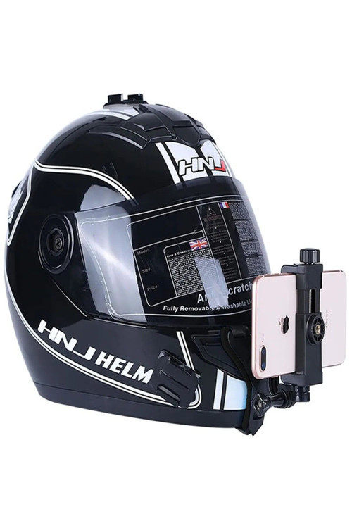 Telefona ve Aksiyon Kamera ile uyumlu Kask Çene Bağlantı Aparatı Siyah