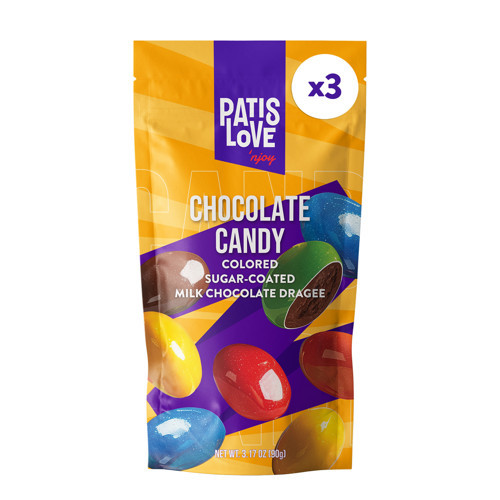 Patislove Renkli Şeker Kaplı Sütlü Çikolatalı Draje, 90G x 3 Adet