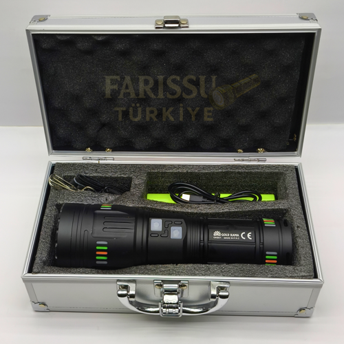 GK601 10000 Lümen El Feneri | 4×18650 Pil Dahil | Metal Gövde | Özel Taşıma Kutulu