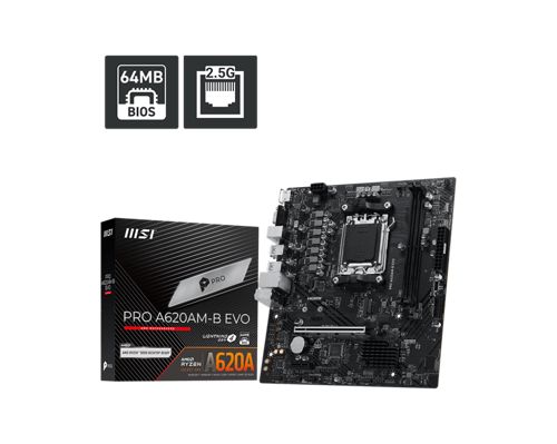 PRO A620AM-B EVO AM5 DDR5 6800MHZ(OC) ARGB HDMI VGA M.2 USB3.2 JARGB_V2 mATX