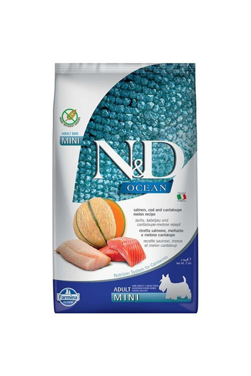 N&D Ocean Somonlu Morina Balıklı Ve Kavunlu Küçük Irk Tahılsız Yetişkin Köpek Maması 2,5 Kg - Petsho