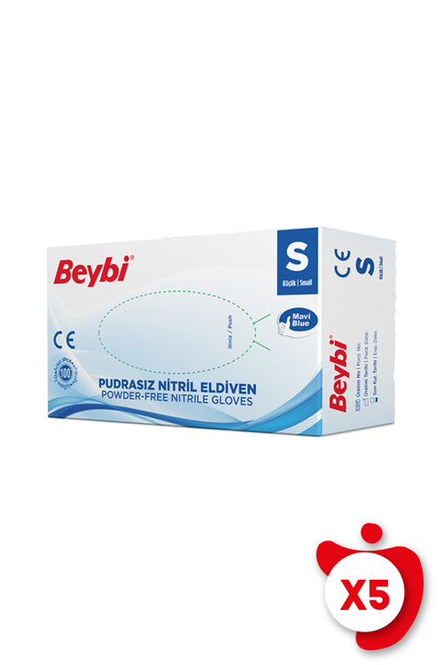 Pudrasız Nitril Muayene Eldiveni S Beden Mavi 100'lü 5 Paket
