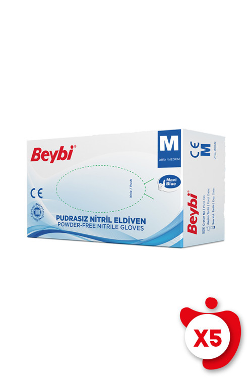 Pudrasız Nitril Muayene Eldiveni M Beden Mavi 100'lü 5 Paket