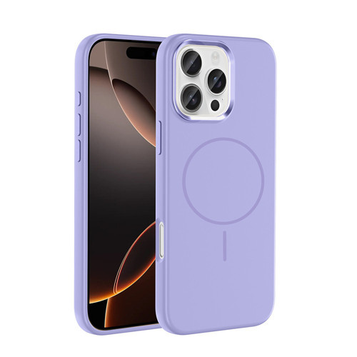 iPhone 16 Pro Kılıf M-Safe Şarj Özellikli Metal Kamera Çerçeveli Edi Silikon Kapak - Lila
