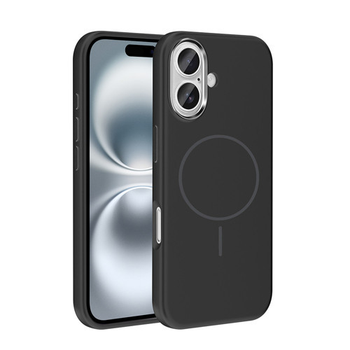 iPhone 16 Kılıf M-Safe Şarj Özellikli Metal Kamera Çerçeveli Edi Silikon Kapak - Siyah