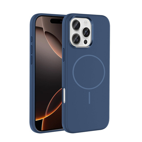 iPhone 16 Pro Kılıf M-Safe Şarj Özellikli Metal Kamera Çerçeveli Edi Silikon Kapak - Lacivert