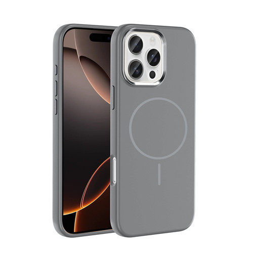 iPhone 16 Pro Kılıf M-Safe Şarj Özellikli Metal Kamera Çerçeveli Edi Silikon Kapak - Titanyum-G