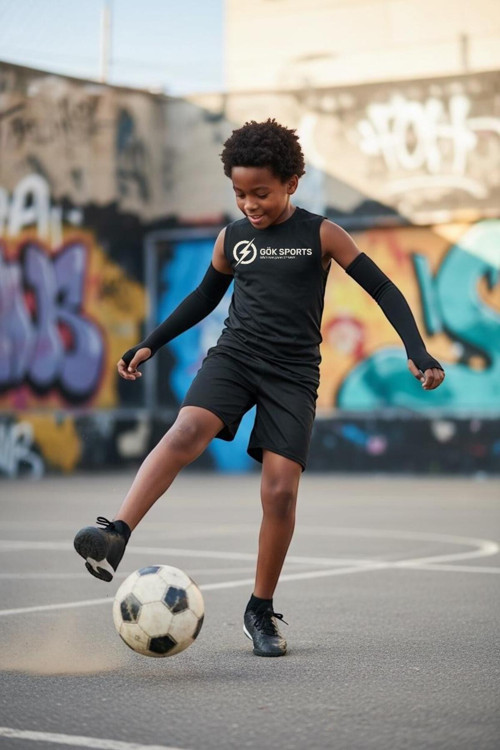 Çocuk Futbolcu Halı Saha Antrenman Şortu Parmak Geçmeli Sporcu Futbolcu Kolluğu Seti