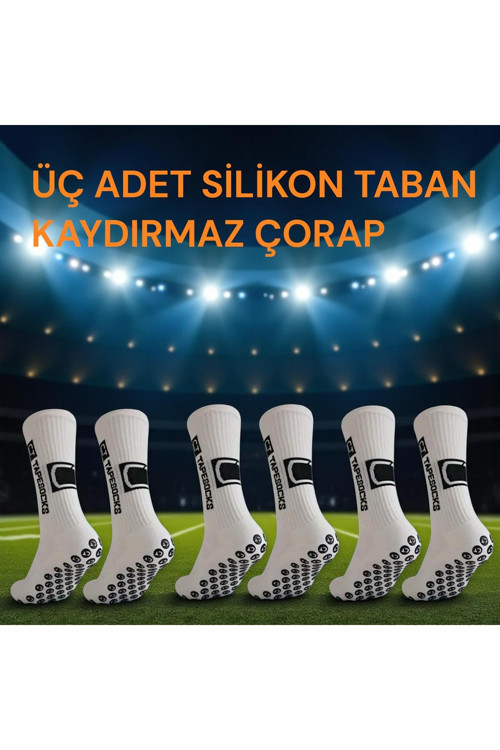 3 Çift Kaydırmaz Silikon Tabanlı Futbol Çorabı Kauçuk Havlu Taban Dikişsiz Maç Sporcu Tozluk Konç