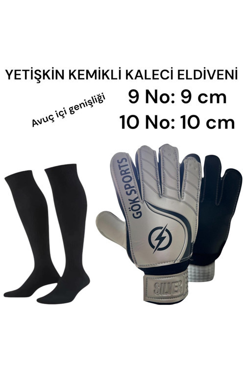 Silver Yetişkin Big Kemikli Kaleci Eldiveni Bilek Bandajlı Parmak Korumalı Kaleci Eldiveni 8-9-10