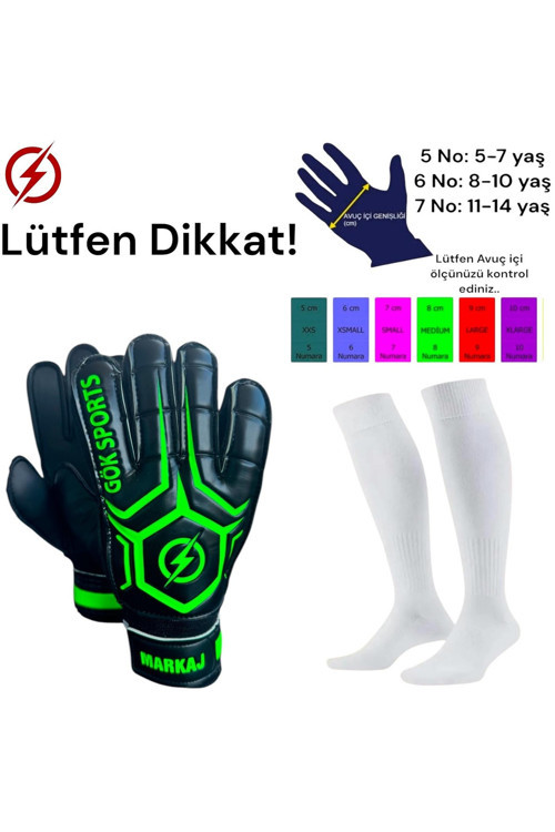 Markaj Yetişkin Kemikli Kaleci Eldiveni Futbol Çorabı Bilek Bandajlı Parmak Destekli Eldiven 8-9-10