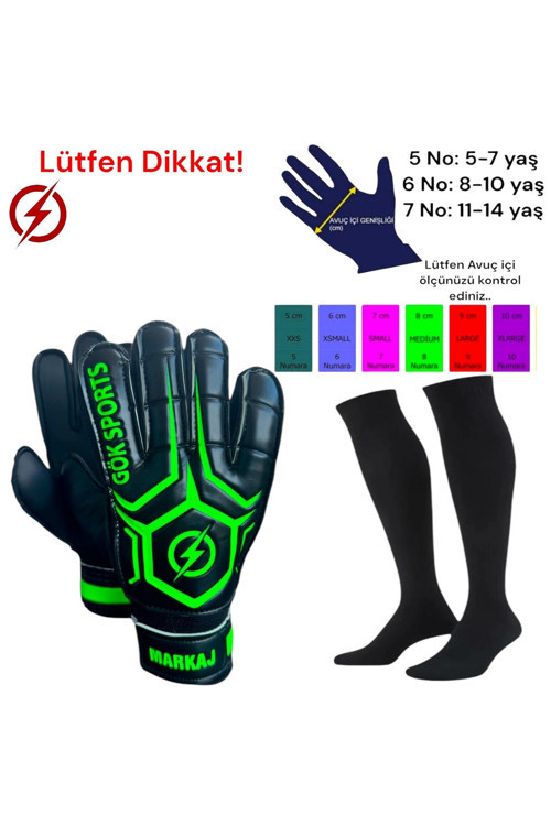 Markaj Yetişkin Kemikli Kaleci Eldiveni Futbol Çorabı Bilek Bandajlı Parmak Destekli Eldiven 8-9-10