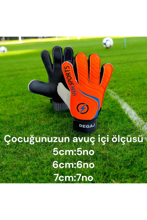 Degaj Çocuk Kapıcı Kaleci Eldiveni Junior Kidz Goalkeeper Gloves Bilek Bandajlı Lateks Eldiven 5-6-7