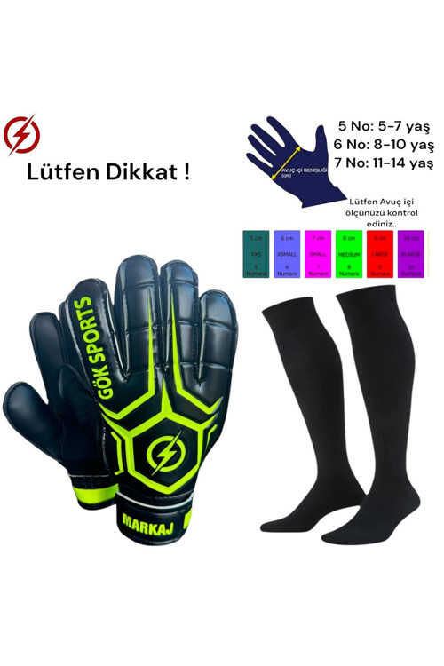 Markaj Yetişkin Kemikli Kaleci Eldiveni Futbol Çorabı Bilek Bandajlı Parmak Destekli Eldiven 8-9-10