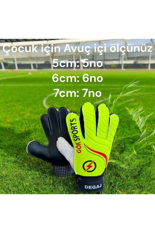 Degaj Çocuk Kapıcı Kaleci Eldiveni Junior Kidz Goalkeeper Gloves Bilek Bandajlı Lateks Eldiven 5-6-7