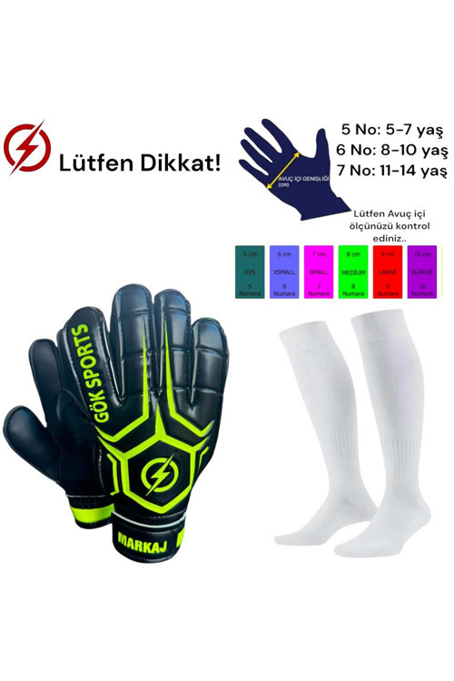 Markaj Yetişkin Kemikli Kaleci Eldiveni Futbol Çorabı Bilek Bandajlı Parmak Destekli Eldiven 8-9-10