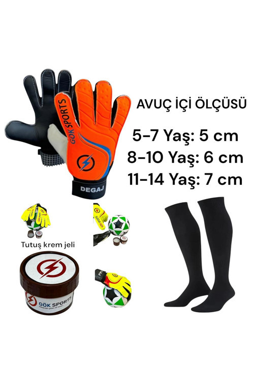 Çocuk Kaleci Eldiveni Goalkeeper Gloves Bilek Bandajlı Tutuş Krem Jeli Siyah Futbol Çorabı