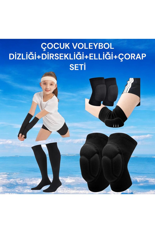 Çocuk Voleybol Dizliği Voleybol Dirsekliği Elliği Çorabı Kapartma Sünger Destekli 4’Lü Set